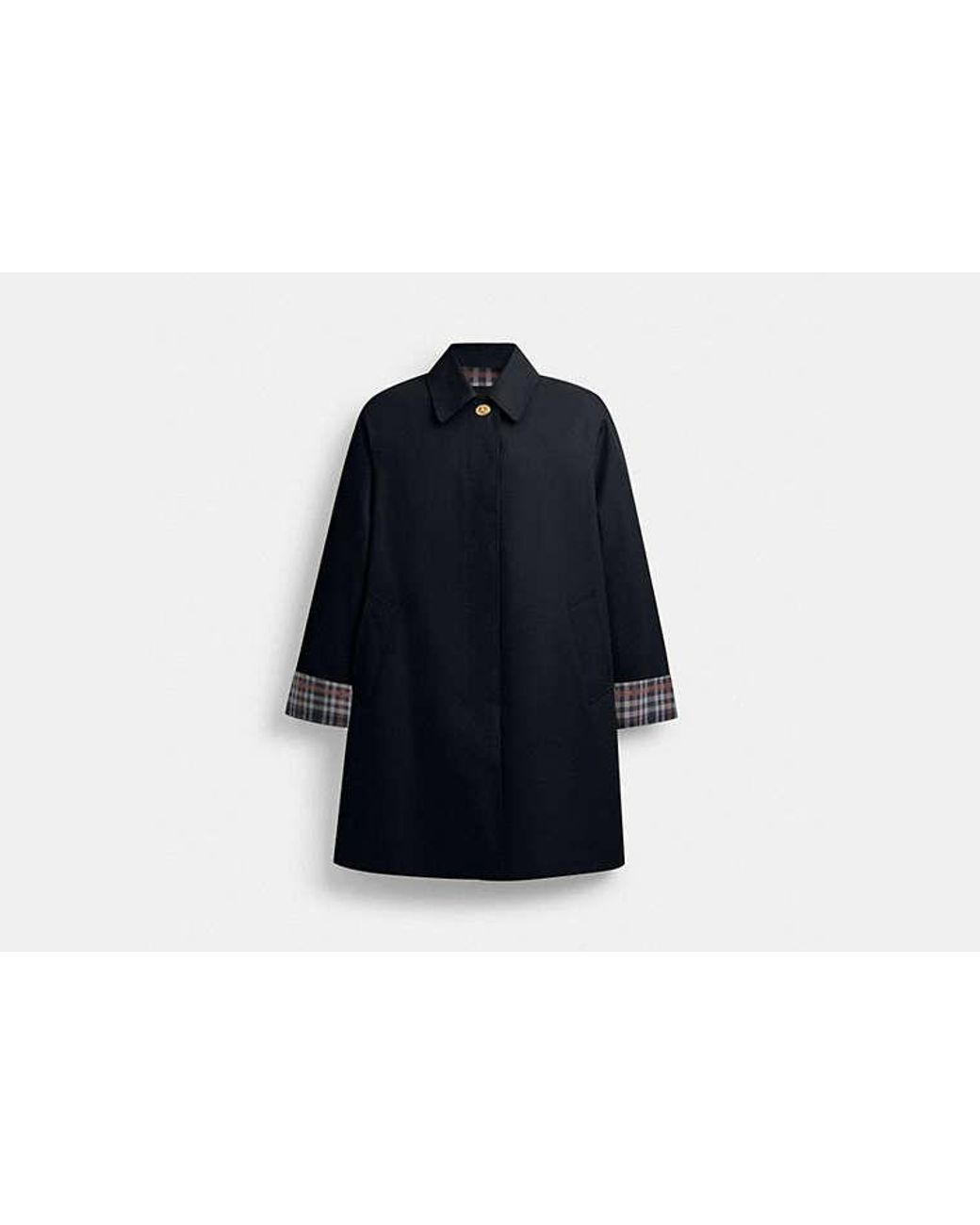 COACH Blue Heritage Car Coat With Plaid Lining