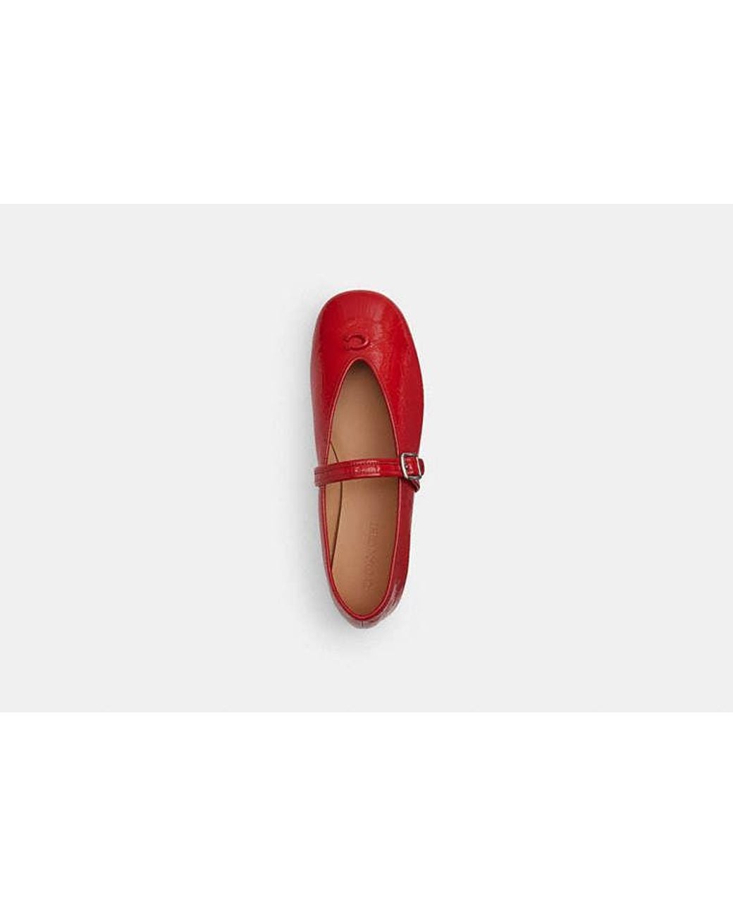 COACH Red Sculpted C Crinkle Patent Leather Soft Mary Jane Flat Shoes