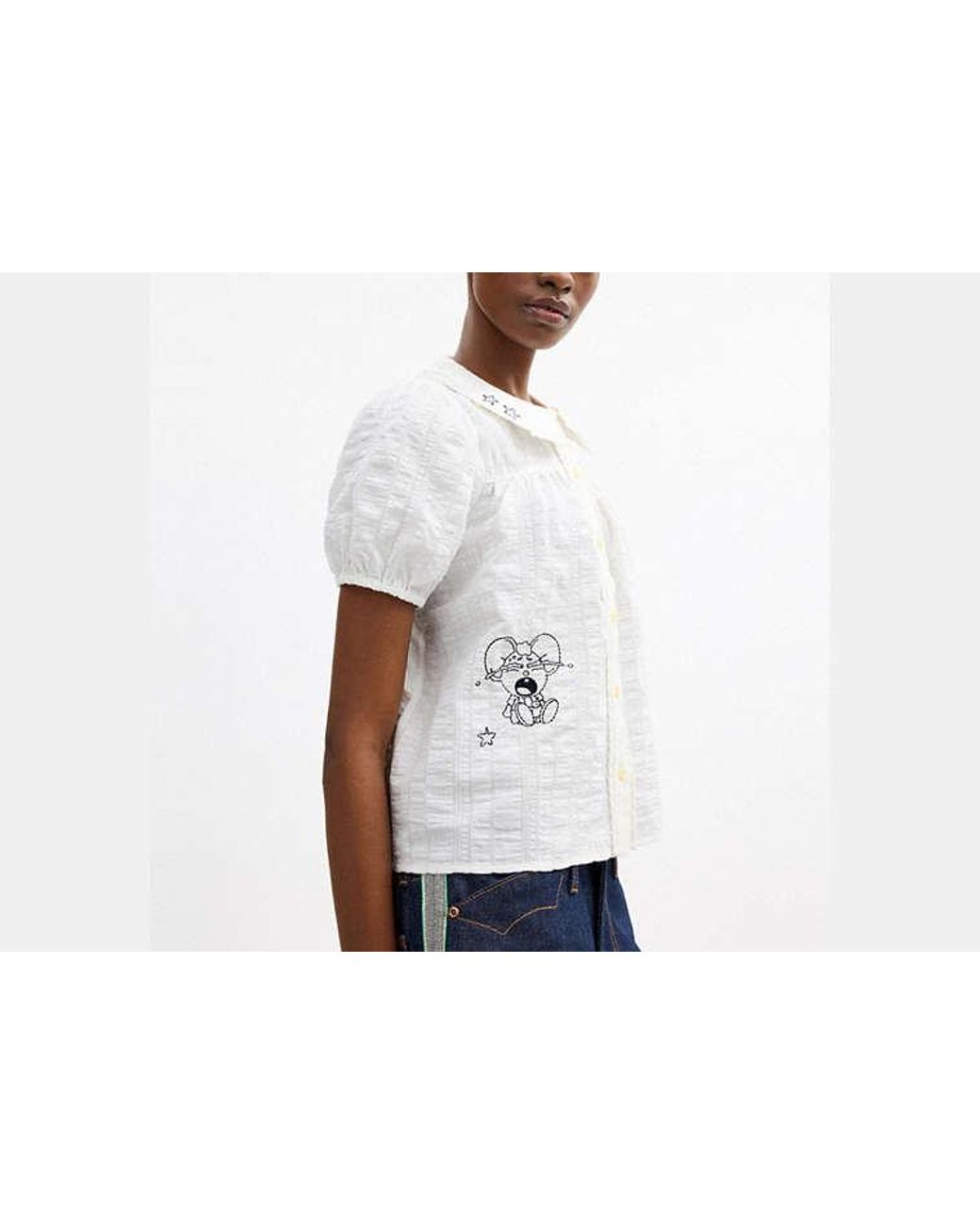 COACH Black Brain Dead Embroidered Button Up Blouse
