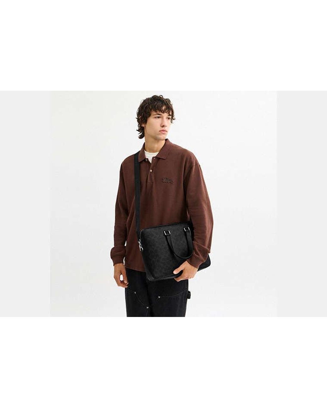 COACH Black Caden Brief Bag In Signature Canvas for men