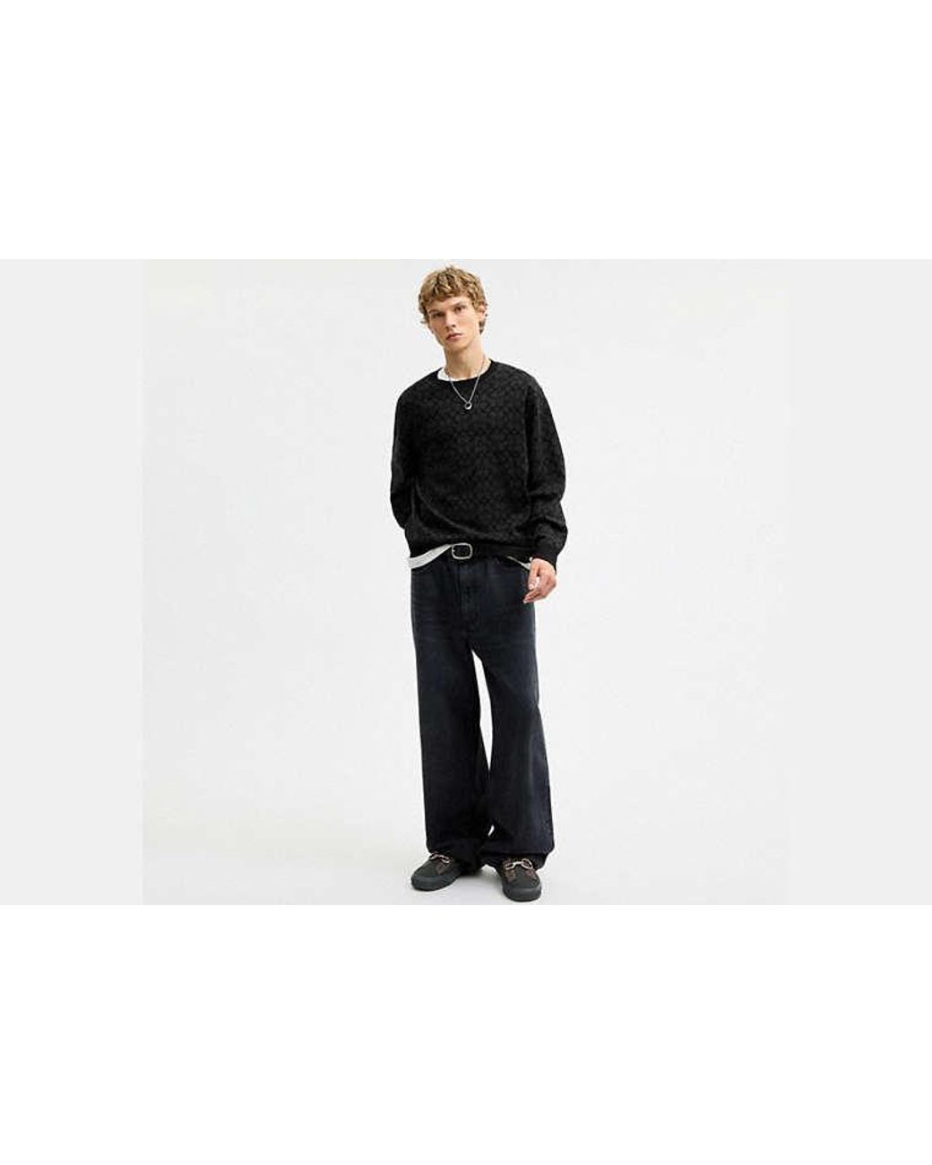 COACH Black Signature Crewneck Sweater for men