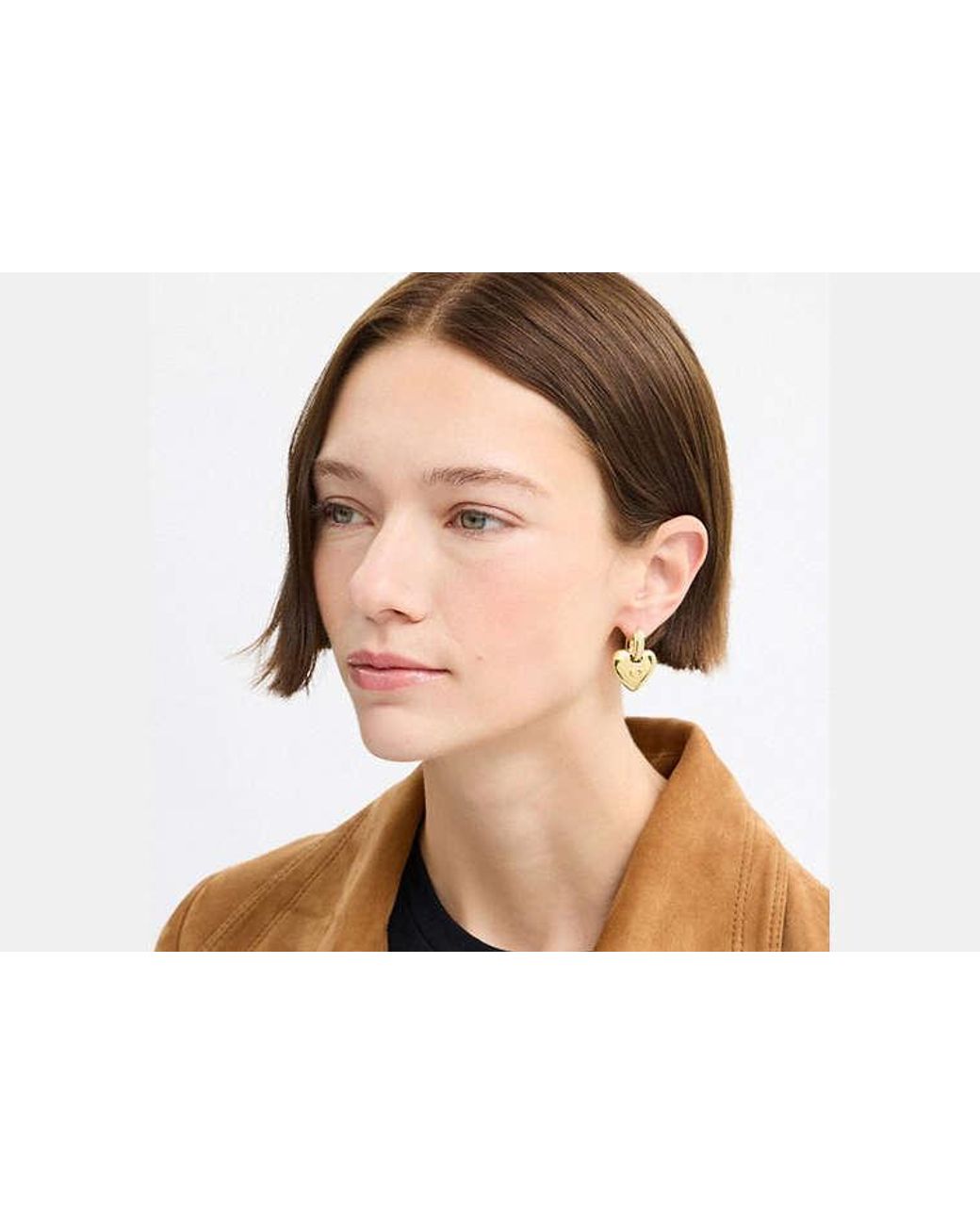 COACH Black Signature Heart Statement Drop Earrings