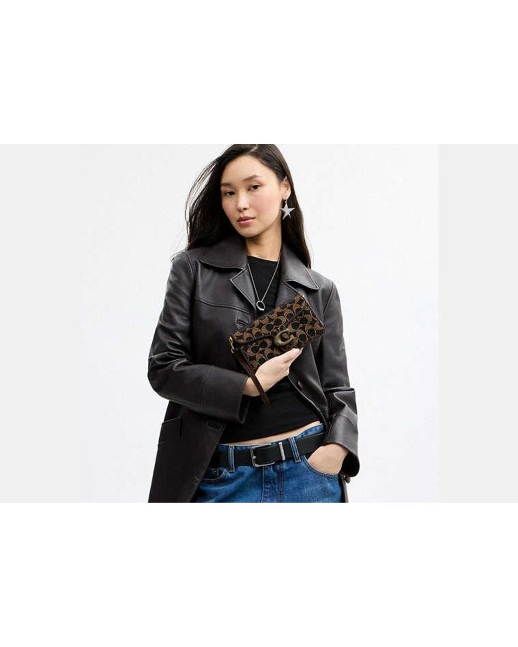 COACH Black Tabby Chain Crossbody Bag 19 With Crystal Signature