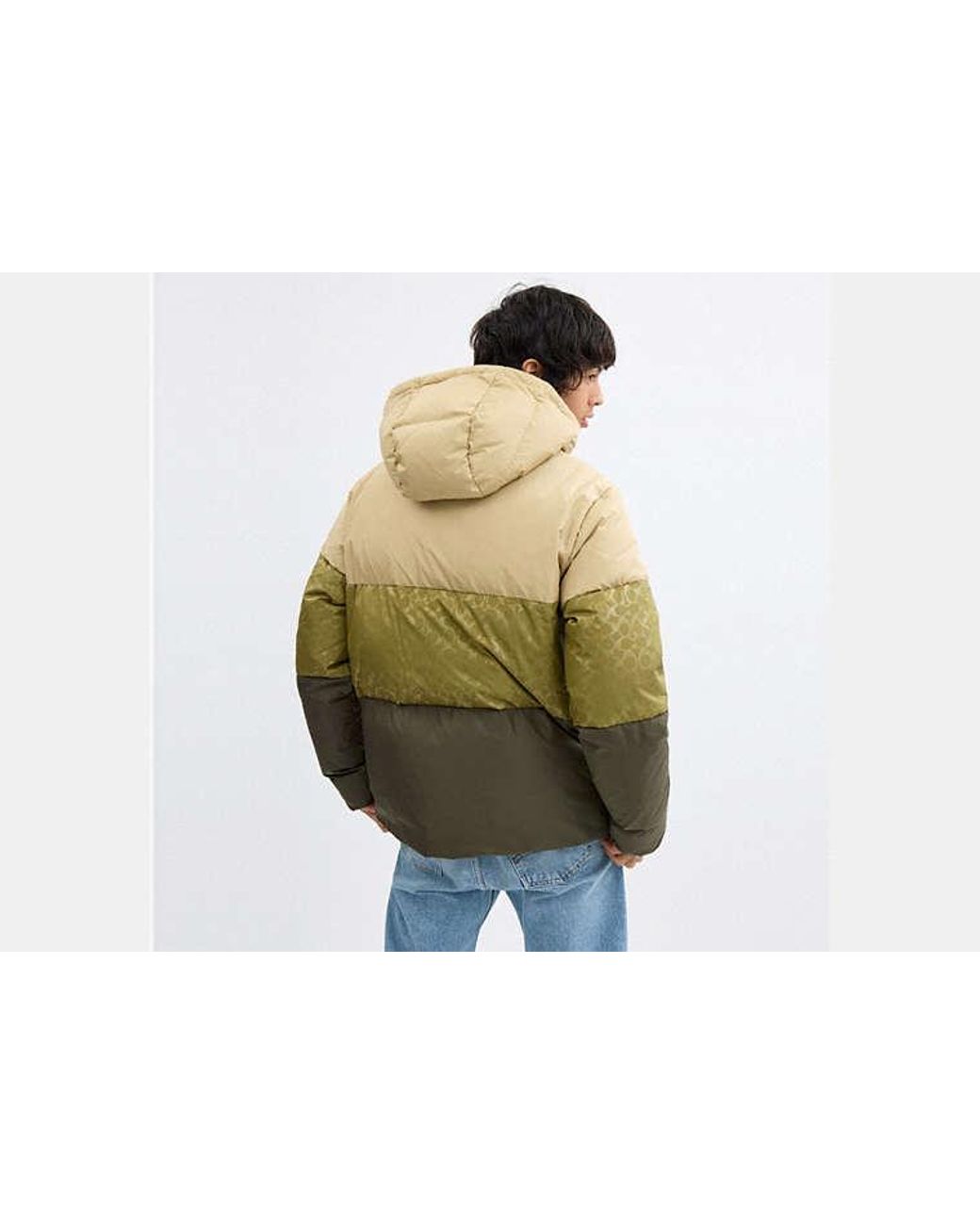 COACH Green Colorblock Down Jacket for men