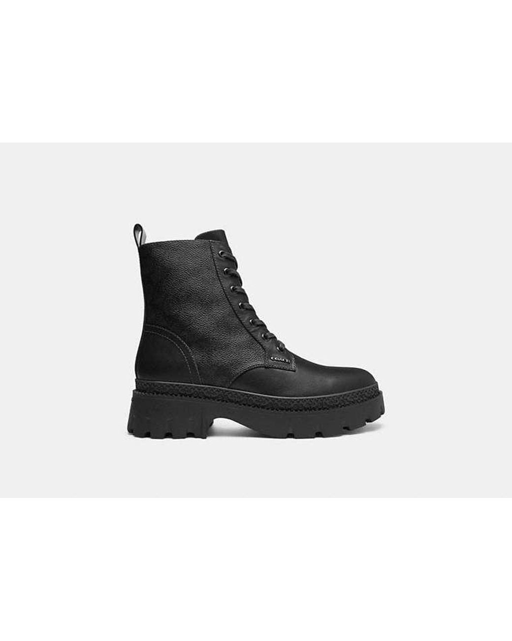 COACH Black Lucy Lug Sole Combat Boot With Signature Canvas
