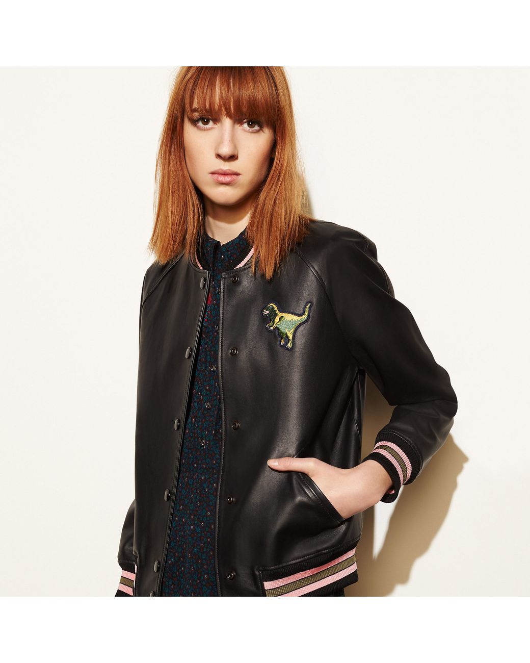 COACH Leather Rexy Varsity Jacket in Black | Lyst