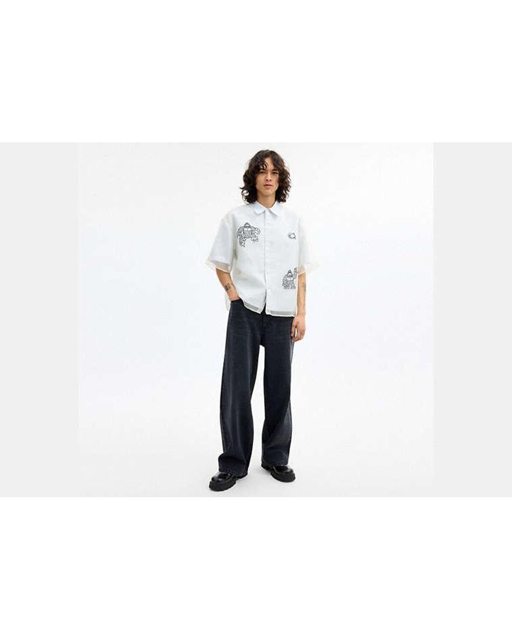 COACH Black Brain Dead Striped Camp Shirt for men