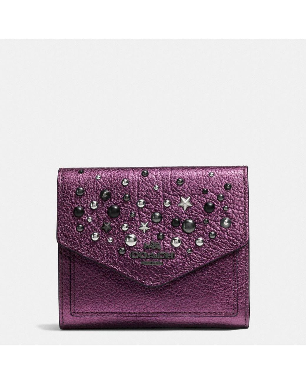 purple leather coach wallet