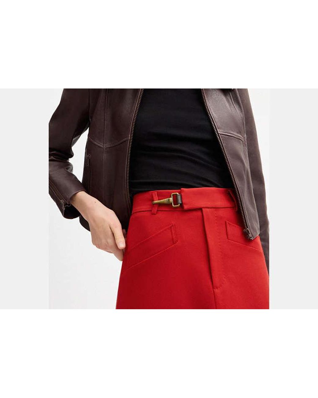 COACH Red Solid A-Line Skirt