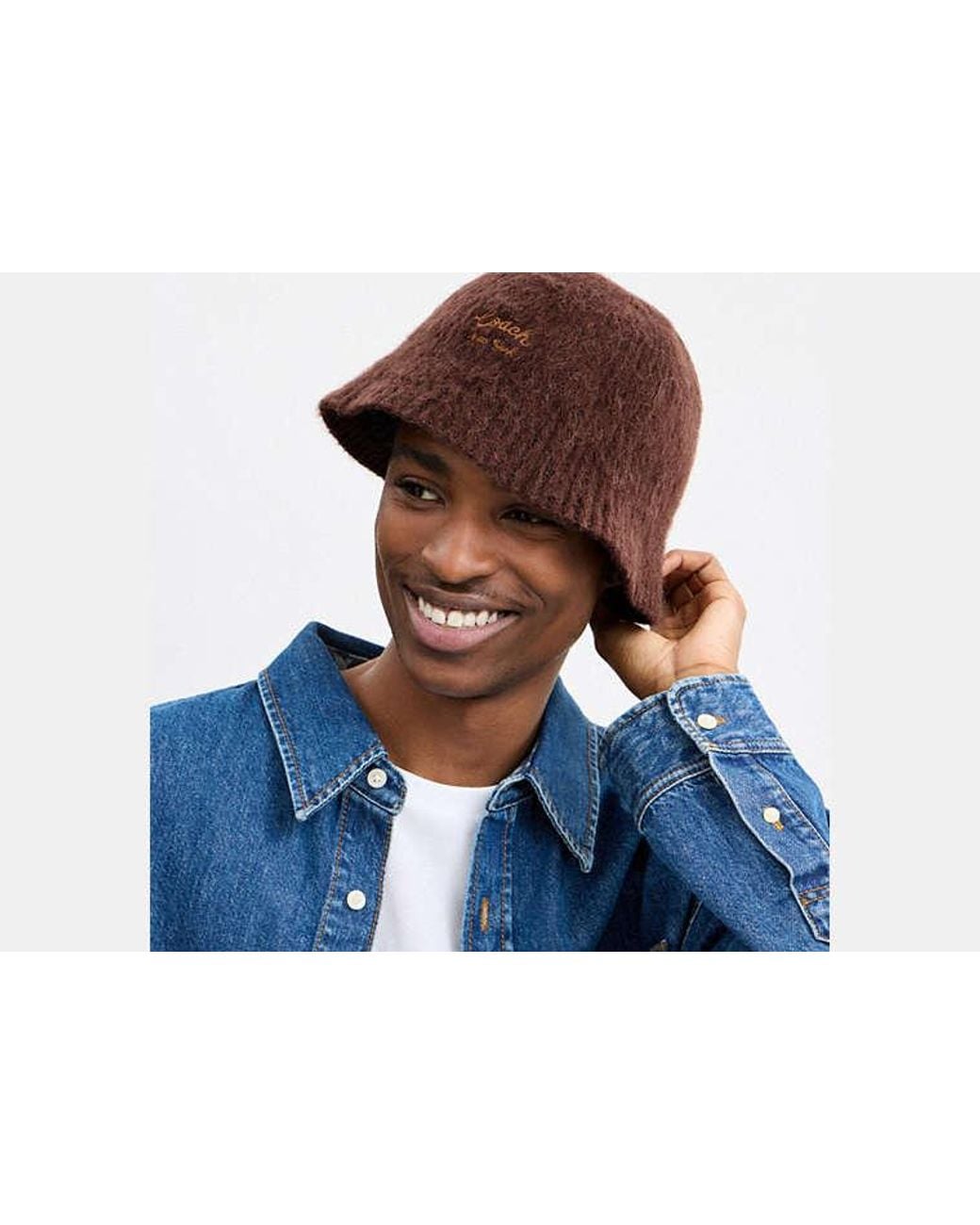 COACH Brown Knit Bucket Hat