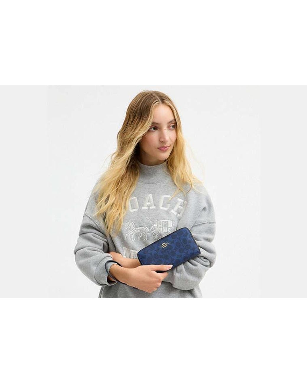 COACH Blue Long Zip Around Wallet