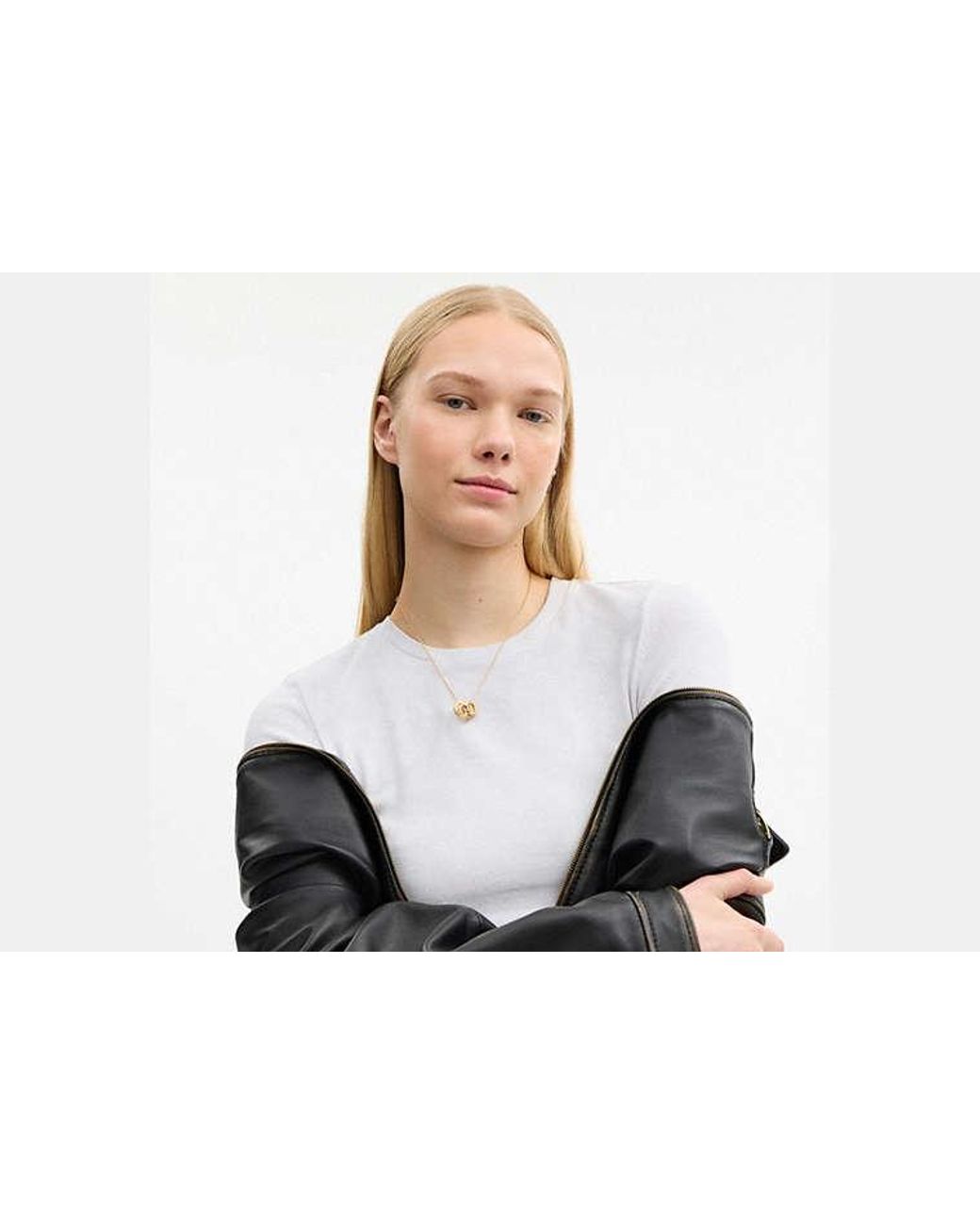 COACH Black Repeated C Rondelle Necklace