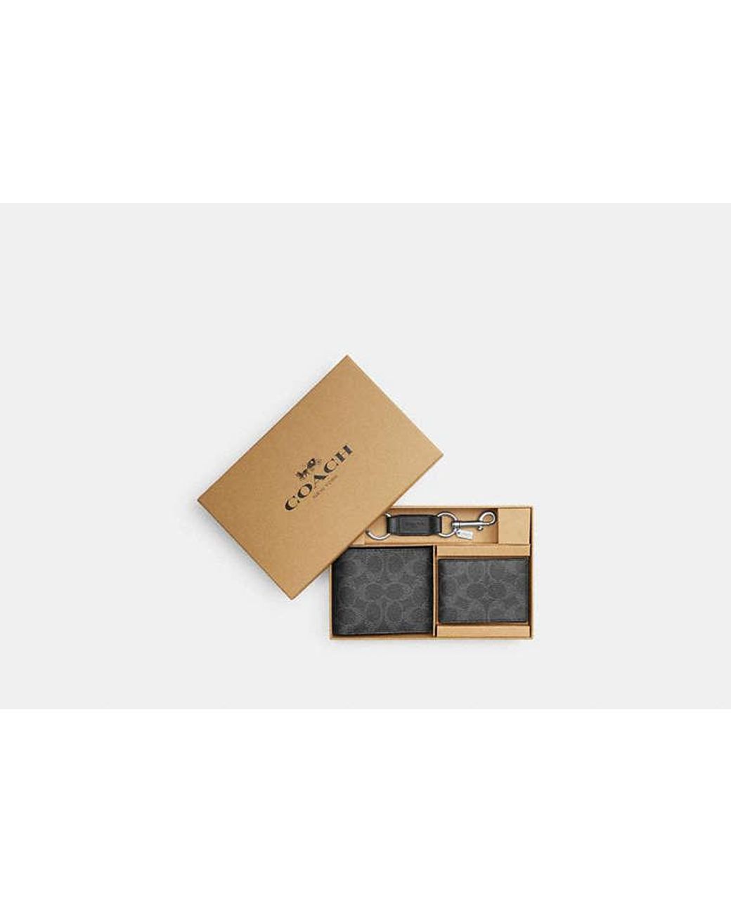 COACH Black Boxed 3 In 1 Wallet Gift Set In Signature Canvas for men