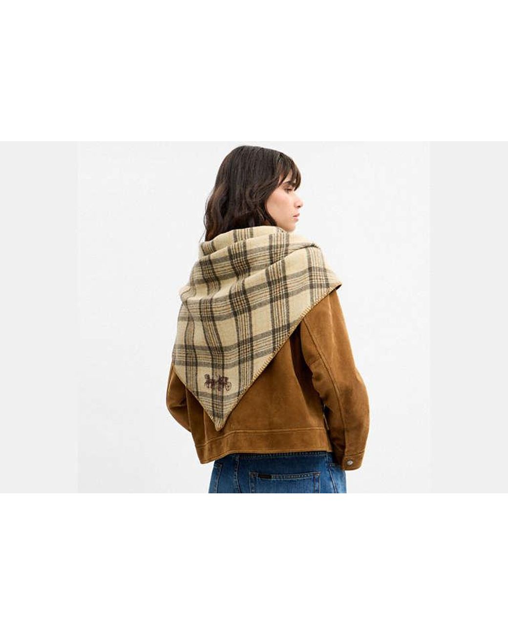 COACH Black Reversible Plaid Triangle Scarf