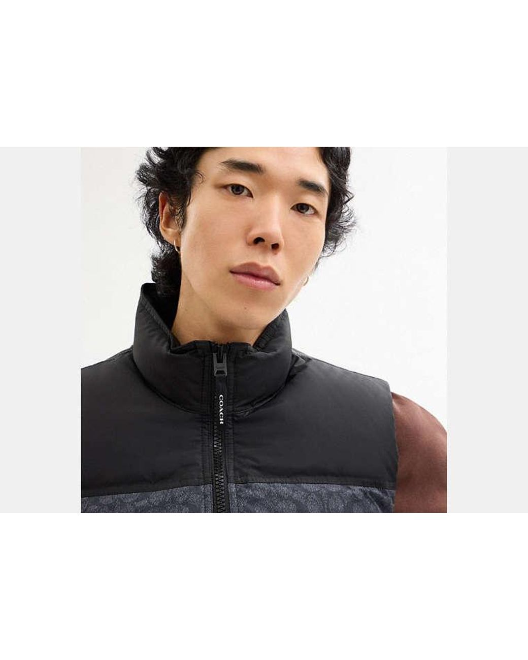 COACH Black Signature Down Vest In Recycled Polyester for men