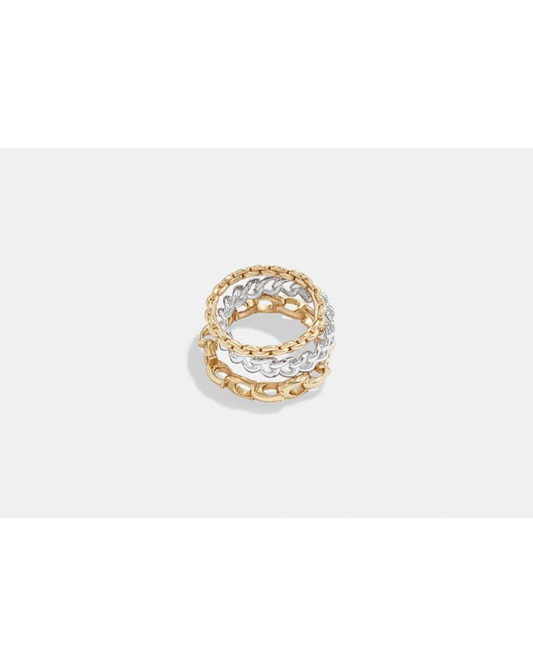 COACH Black Signature Mixed Chain Ring Set
