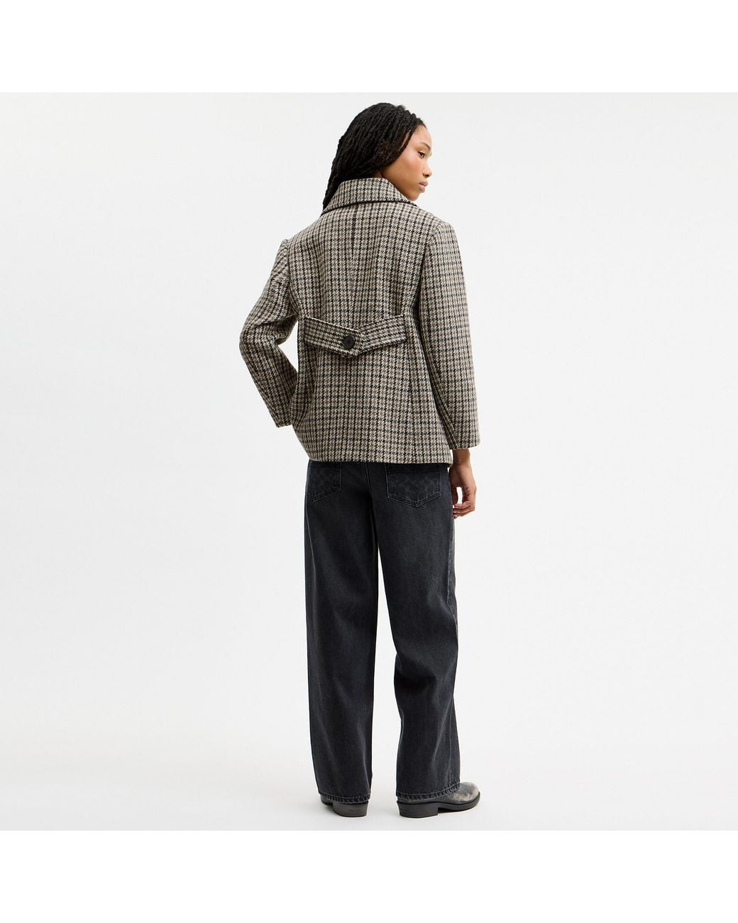 COACH Gray Houndstooth Wool Coat