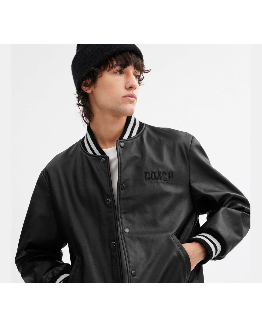 COACH Leather Varsity Jacket in Black for Men | Lyst UK 