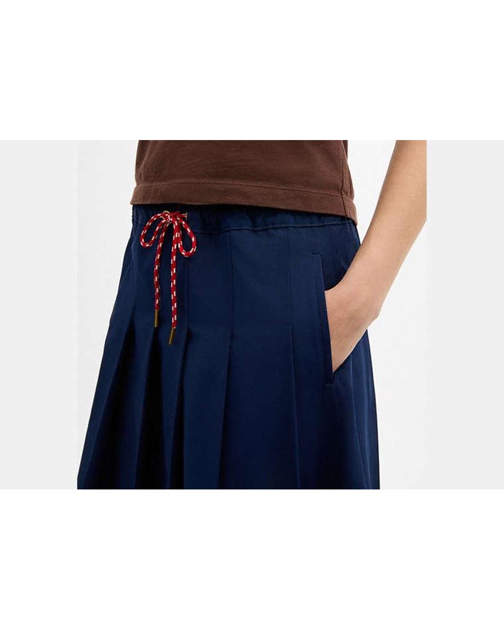 COACH Blue Sporty Pleated Midi Skirt