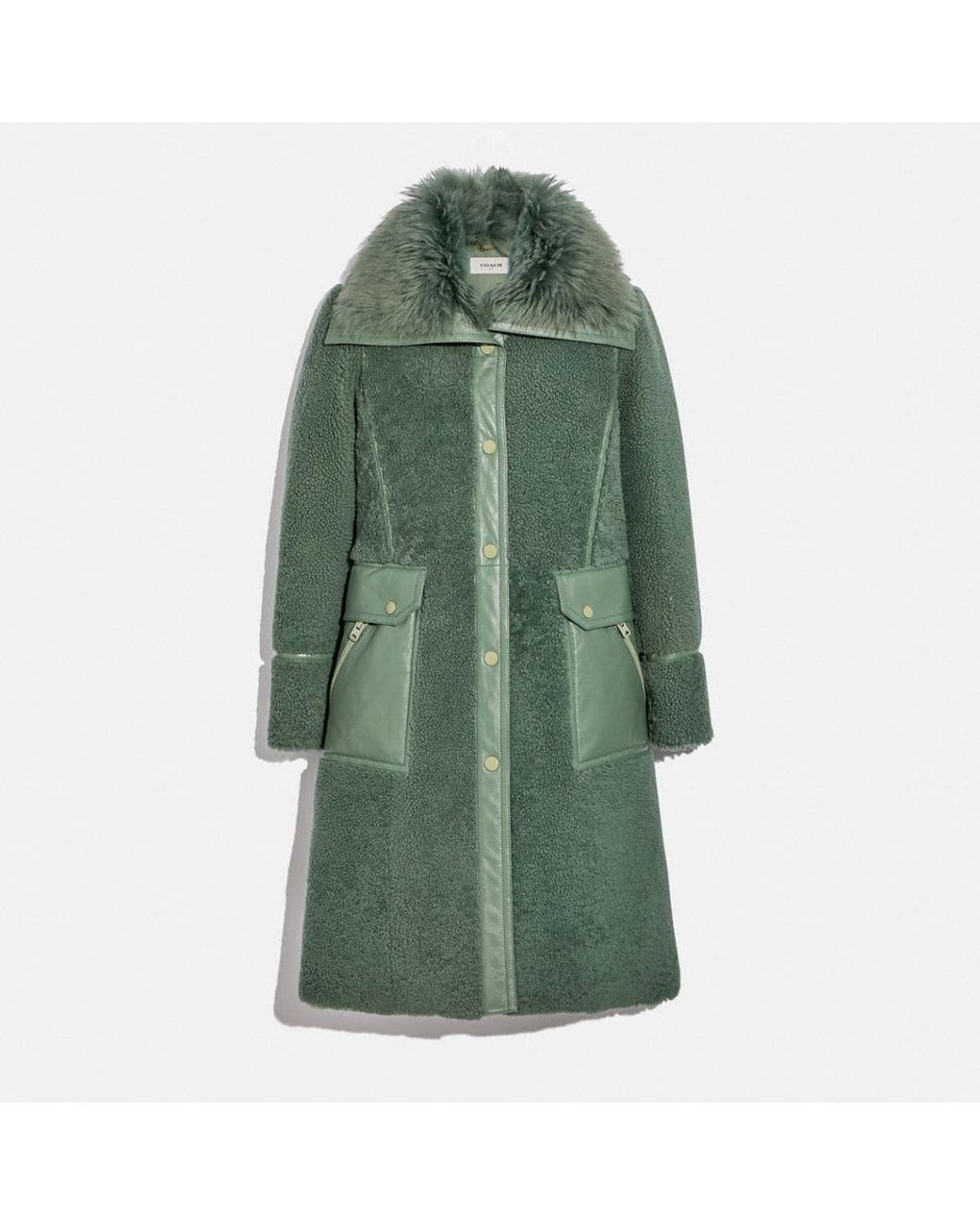 COACH Shearling Coat in Green | Lyst COACH Shearling Coat in Green | Lyst