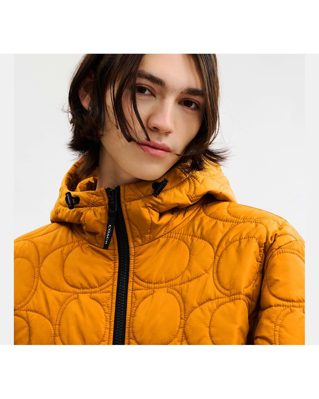 COACH Orange Quilted Signature Puffer Jacket for men