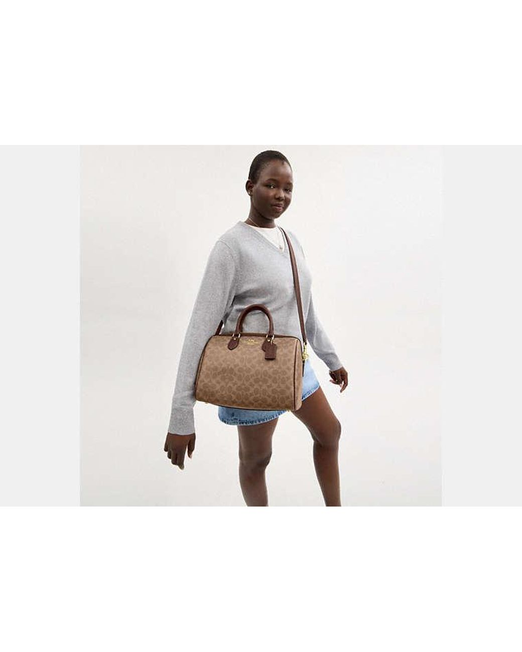COACH Black Rowan Large Satchel Bag In Signature Canvas