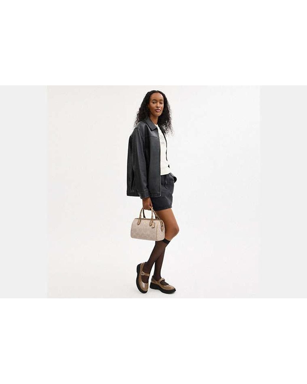 COACH Black Rowan Satchel Bag In Blocked Signature Canvas