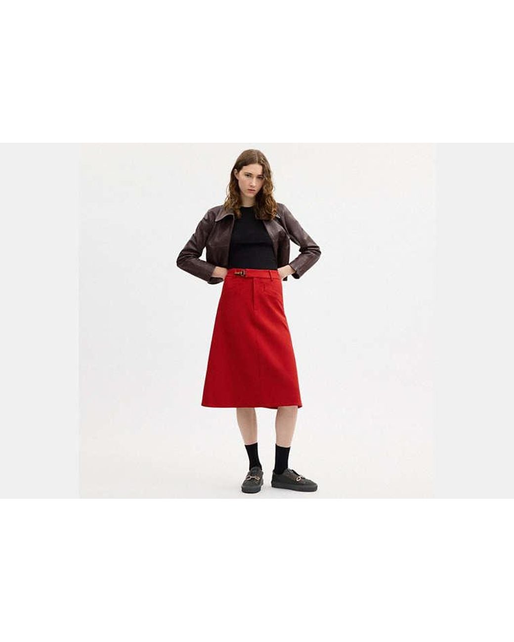 COACH Red Solid A-Line Skirt