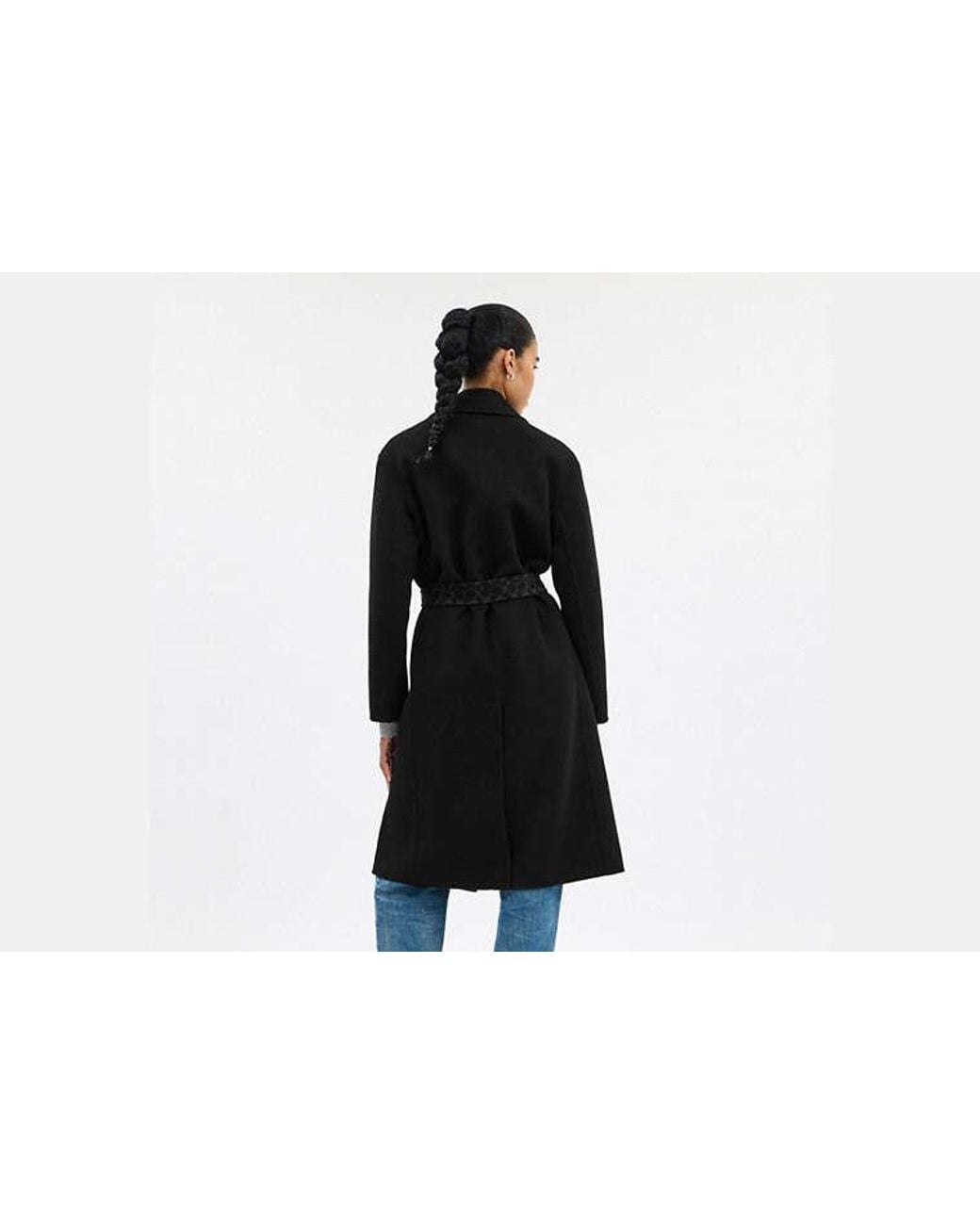 COACH Black Belted Wool Long Coat