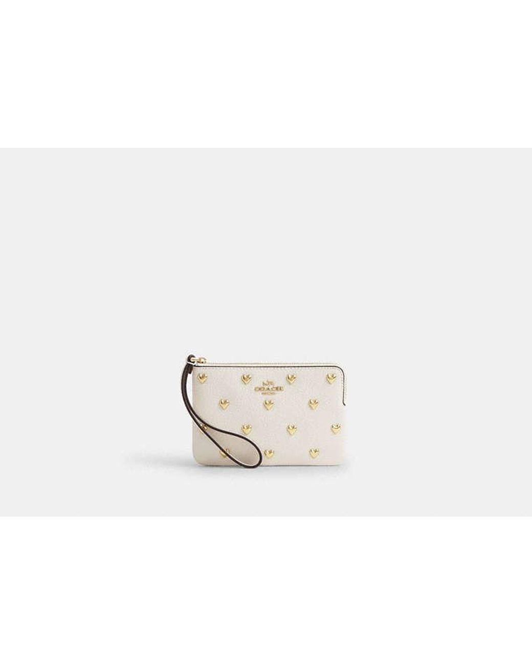 COACH Black Corner Zip Wristlet With Heart Rivets