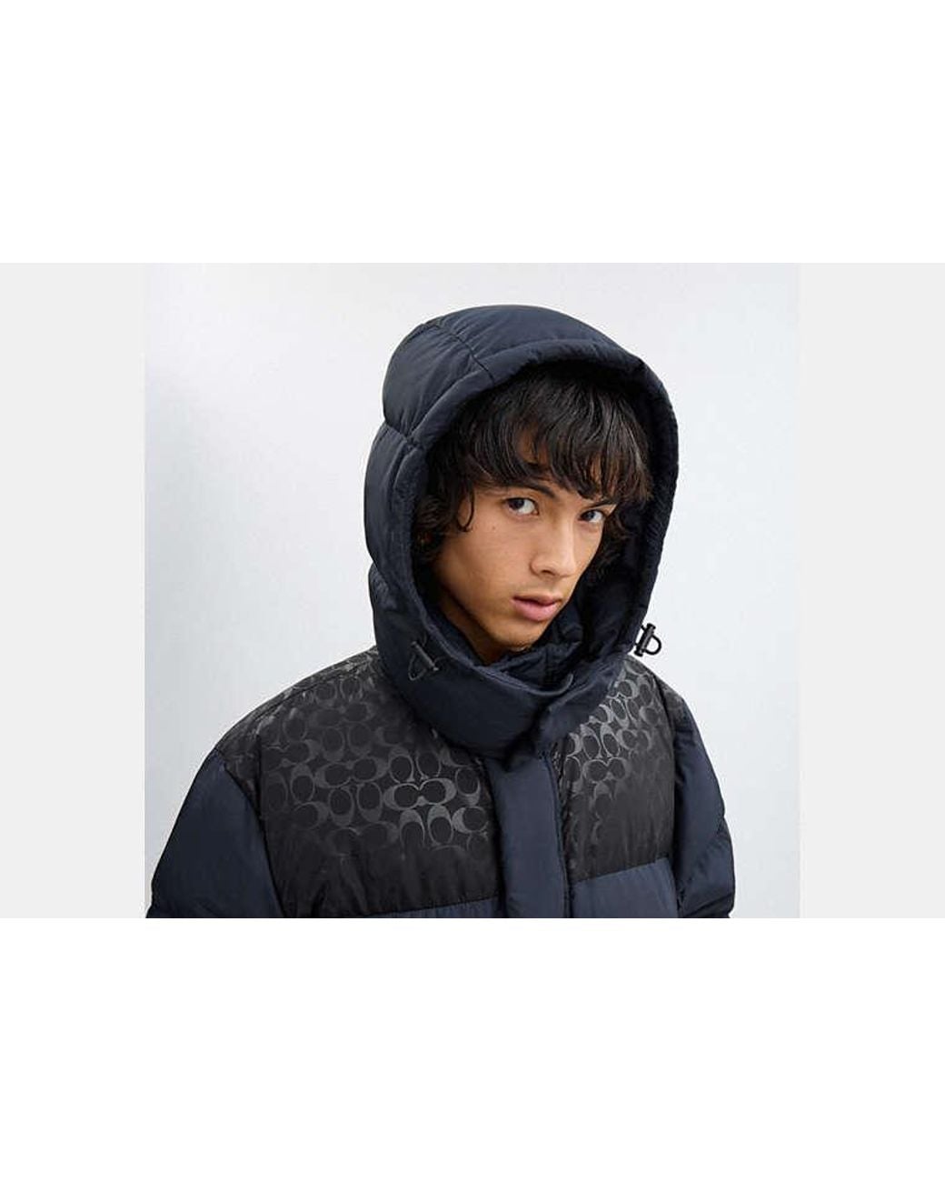 COACH Blue Long Puffer Jacket for men