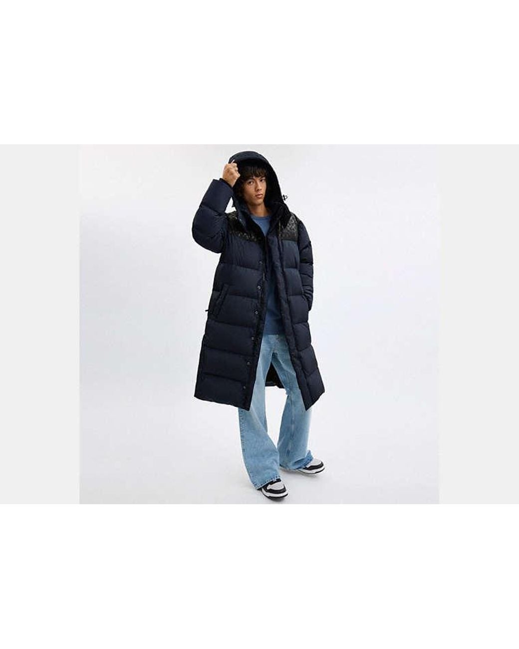 COACH Blue Long Puffer Jacket for men