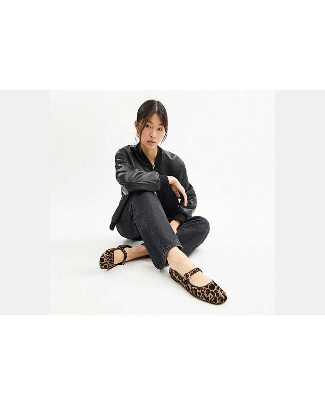 COACH Black C Rivet Mary Jane With Leopard Print