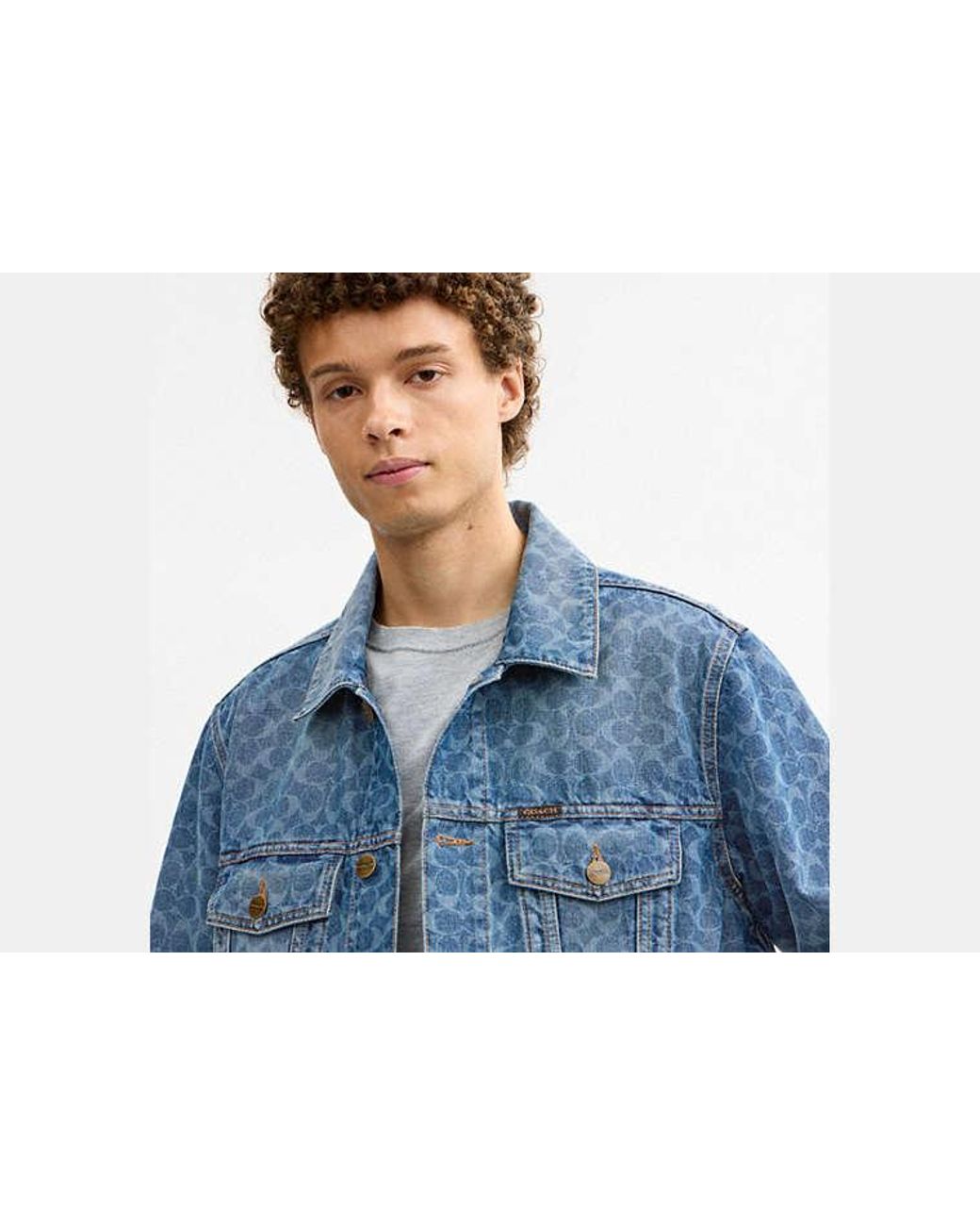COACH Blue Signature Denim Trucker Jacket for men