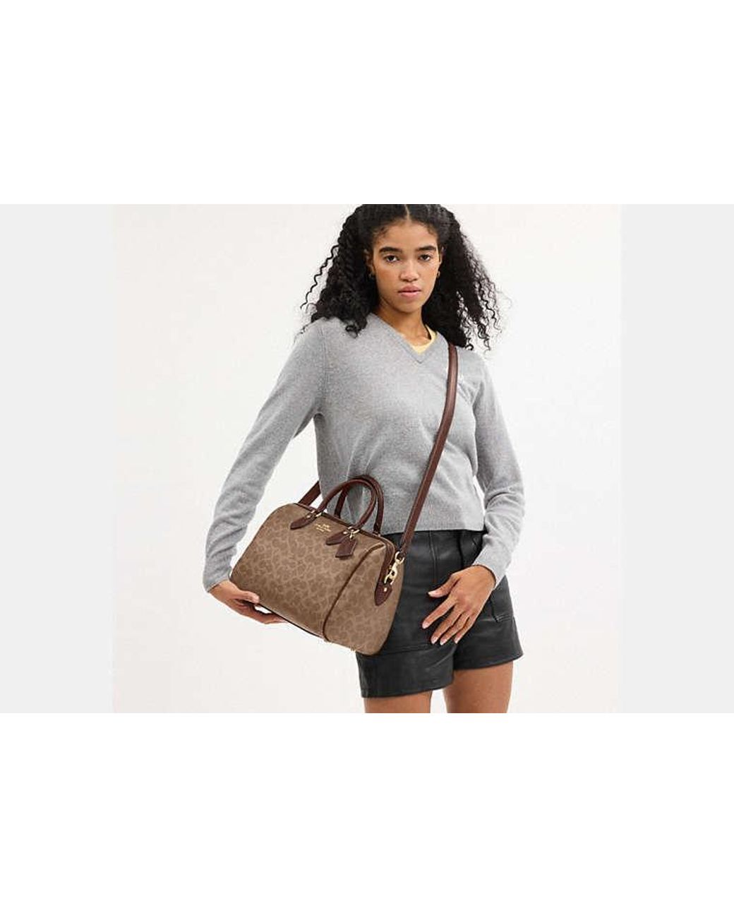 COACH Black Rowan Large Satchel Bag In Signature Canvas