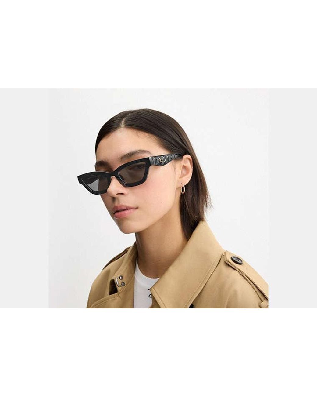 COACH Black Quilted Narrow Cat Eye Sunglasses