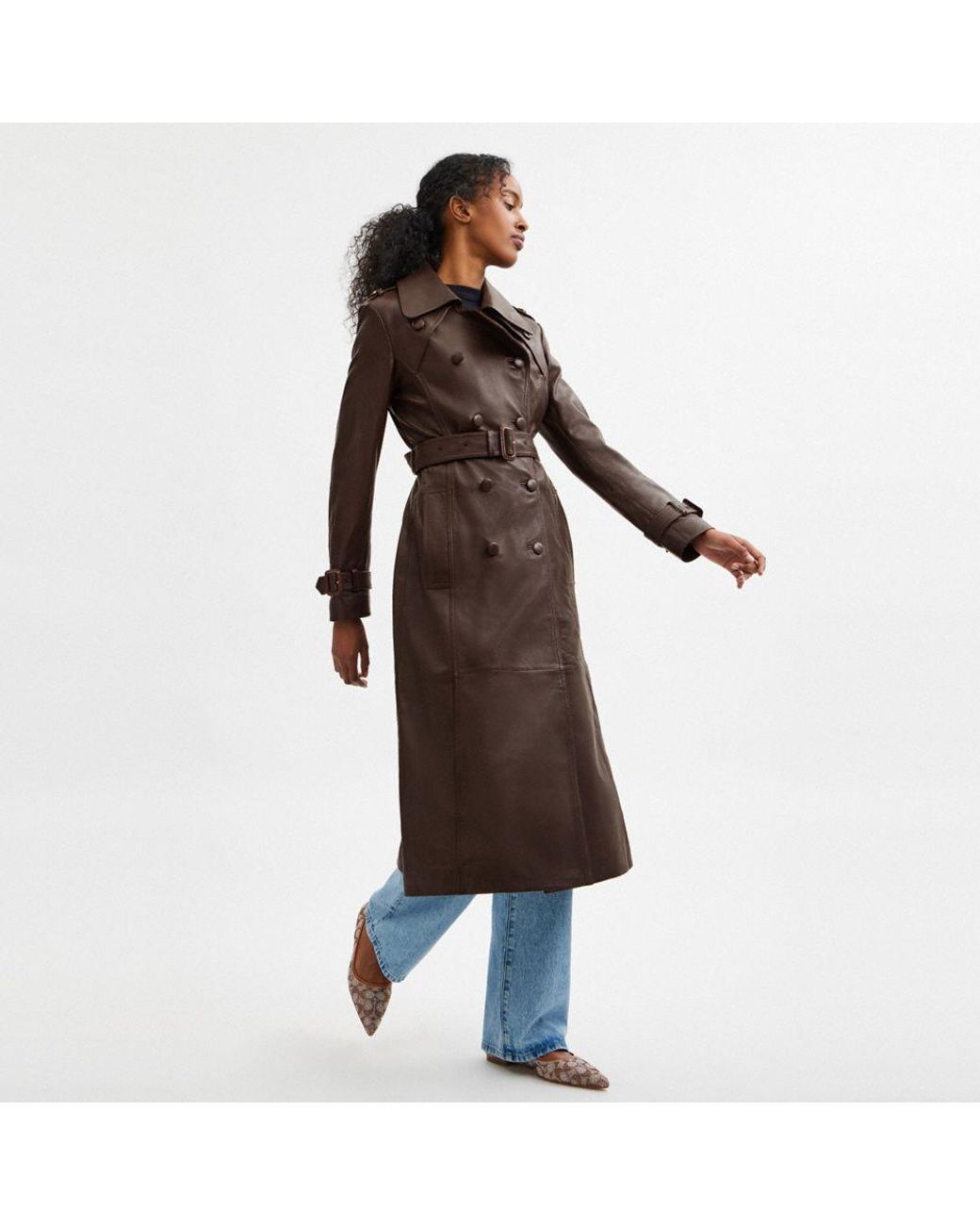 COACH Heritage C Double Breasted Leather Trench in Brown | Lyst