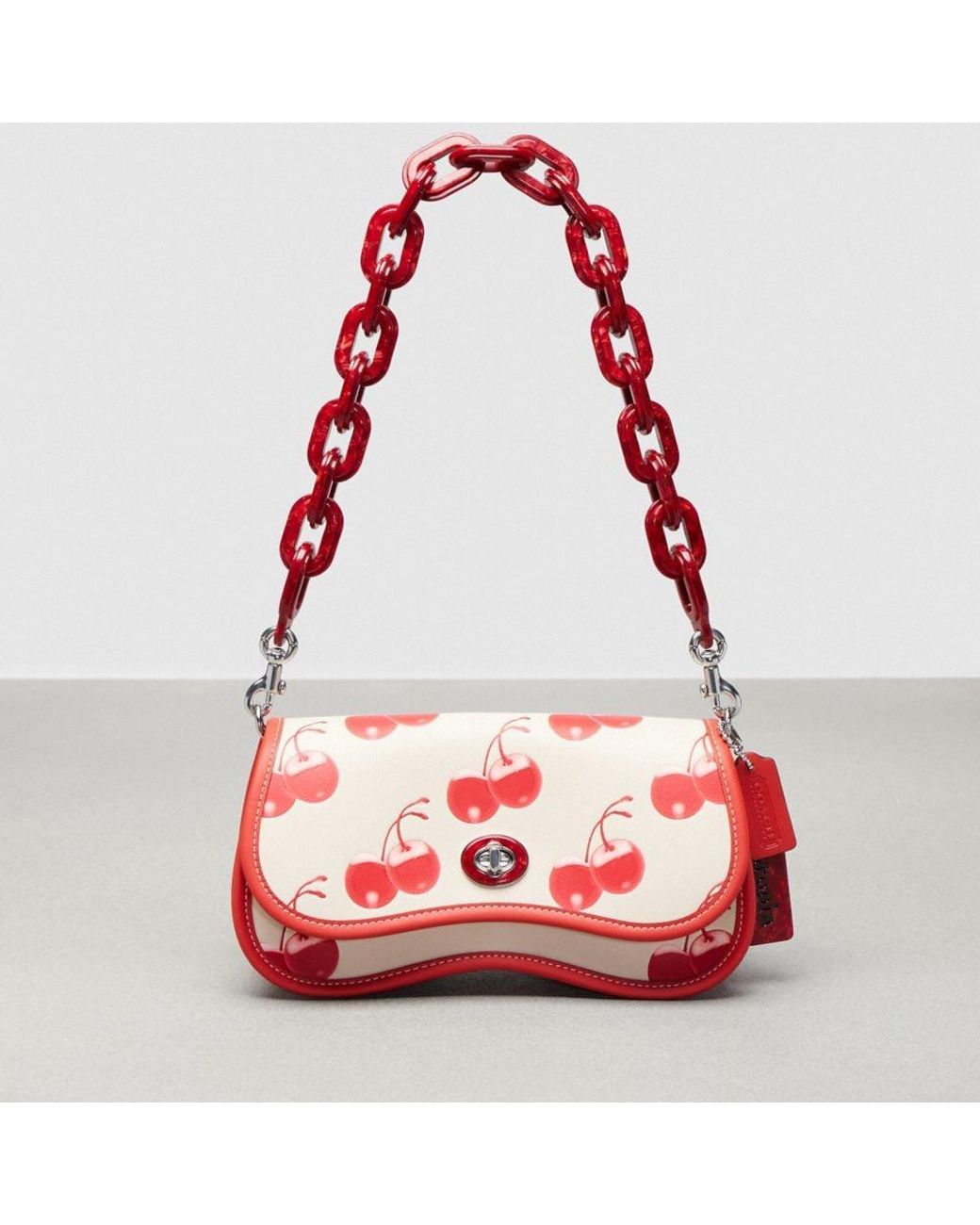 COACH Wavy Dinky In Topia Leather With Cherry Print in Red | Lyst