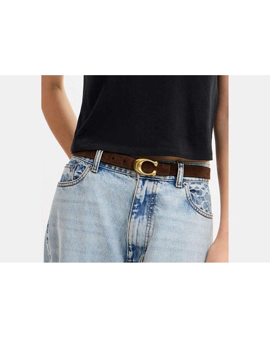 COACH Black Sculpted C Buckle Reversible Belt, 25Mm