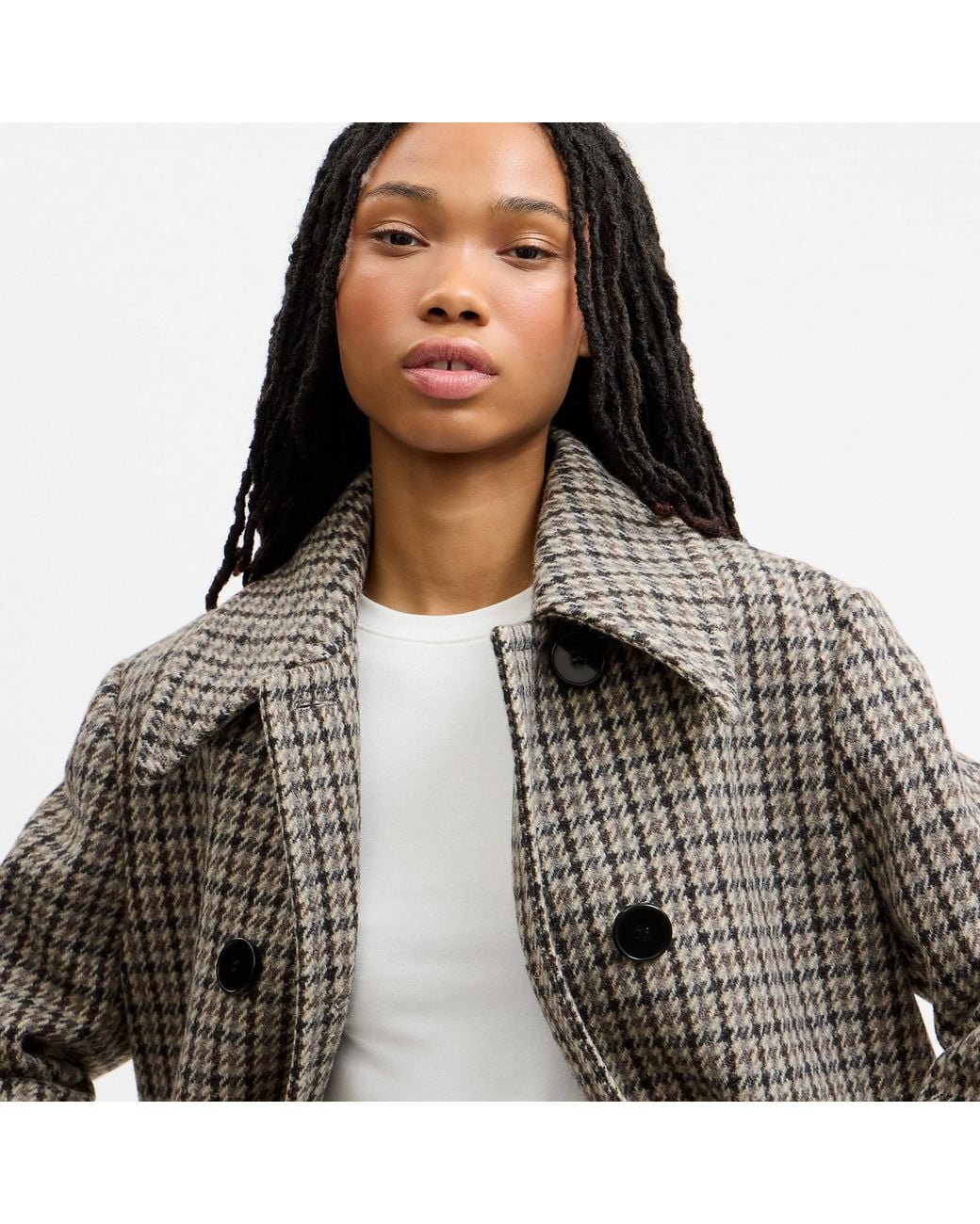 COACH Gray Houndstooth Wool Coat