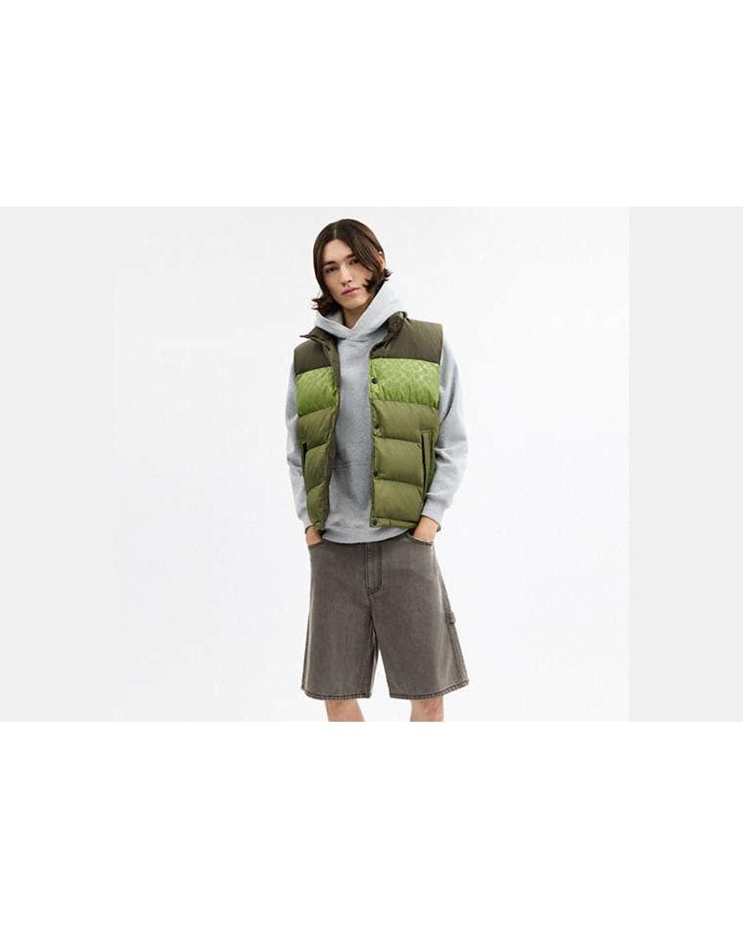 COACH Green Reversible Colorblock Down Vest for men