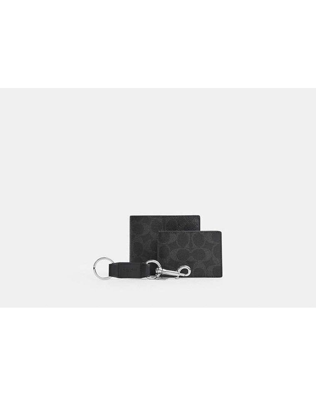COACH Black Boxed 3 In 1 Wallet Gift Set In Signature Canvas for men