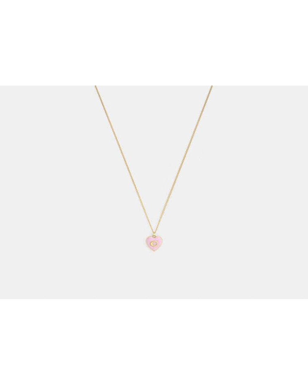 COACH Black Signature Enamel Heart Pendant Necklace