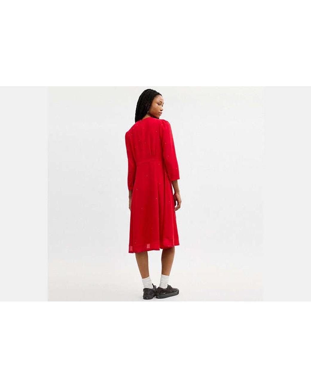 COACH Red Long Sleeve Bow Dress