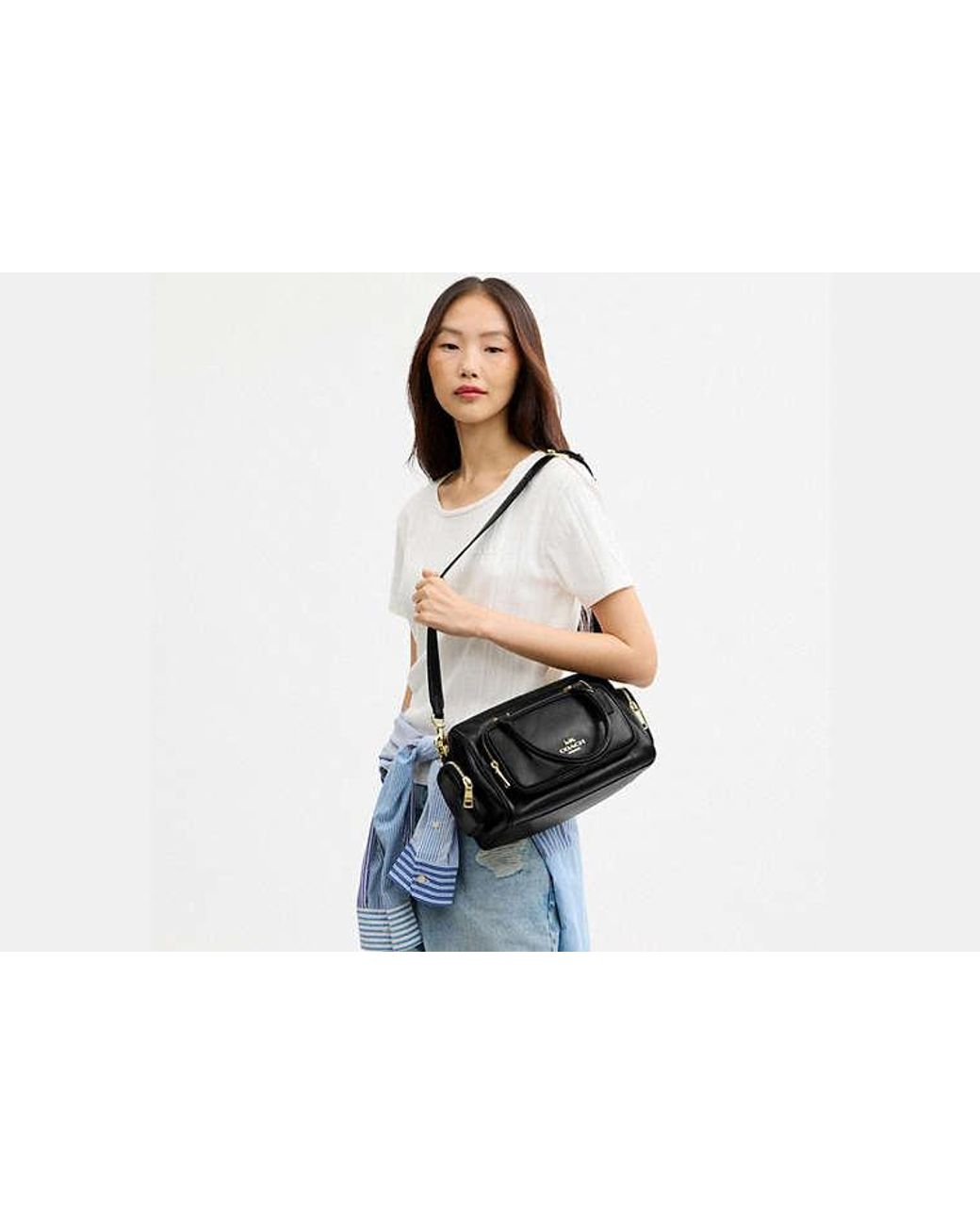 COACH Black Rowan Satchel Bag With Pockets