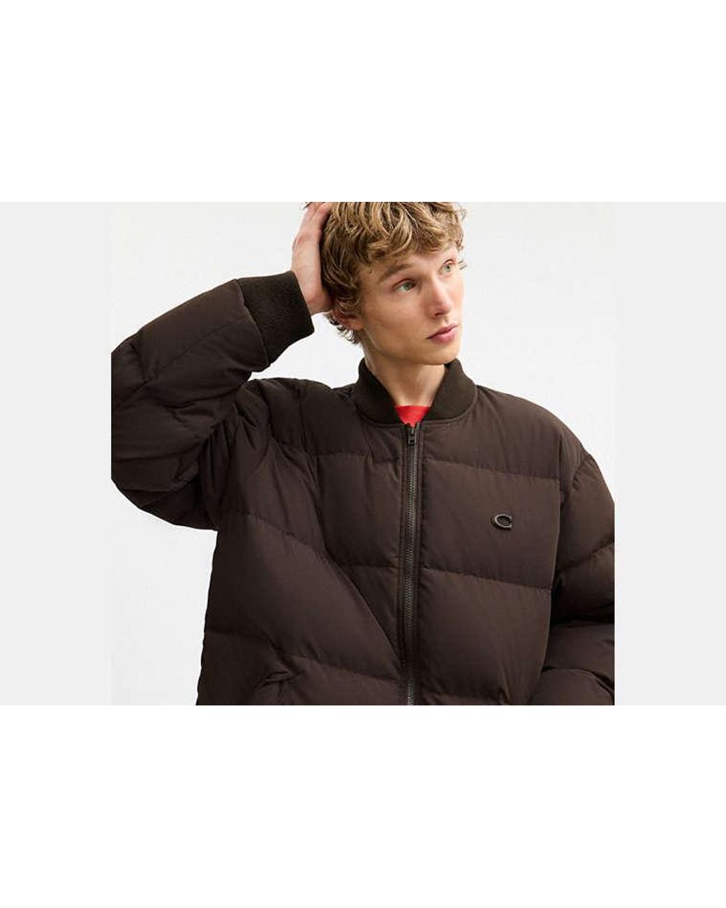 COACH Black Mid Length Puffer Jacket With Rib for men