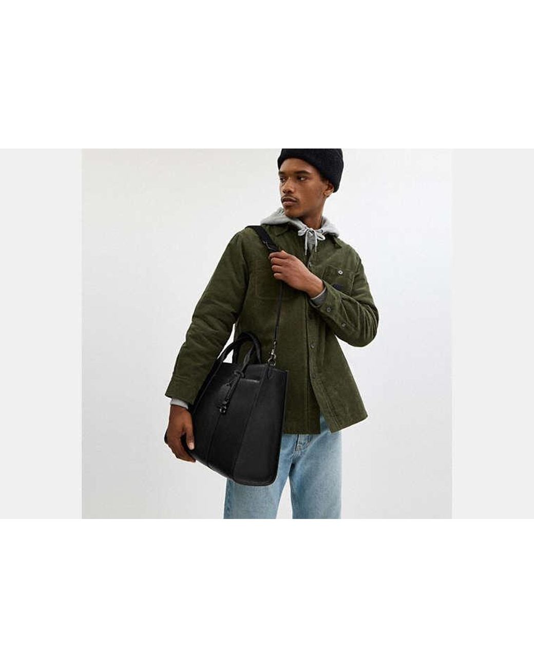COACH Black Wesley Tote In Maxi Signature Leather for men