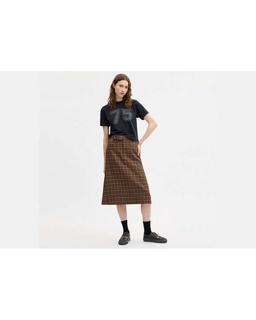 COACH Brown Yarn Dye A-Line Skirt