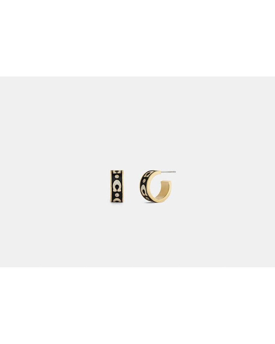 COACH Black Repeated C Huggie Earrings