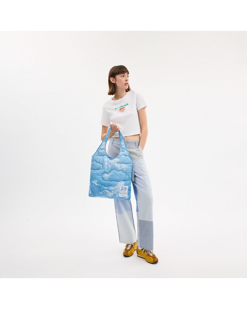Coachtopia ループ キルテッド クラウド トートバッグ　ライム Coachtopia Coachtopia Loop Quilted Flat Tote Bag With Cloud Print